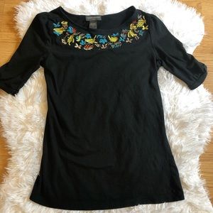 Banana Republic Black Floral Embroidered Top XS